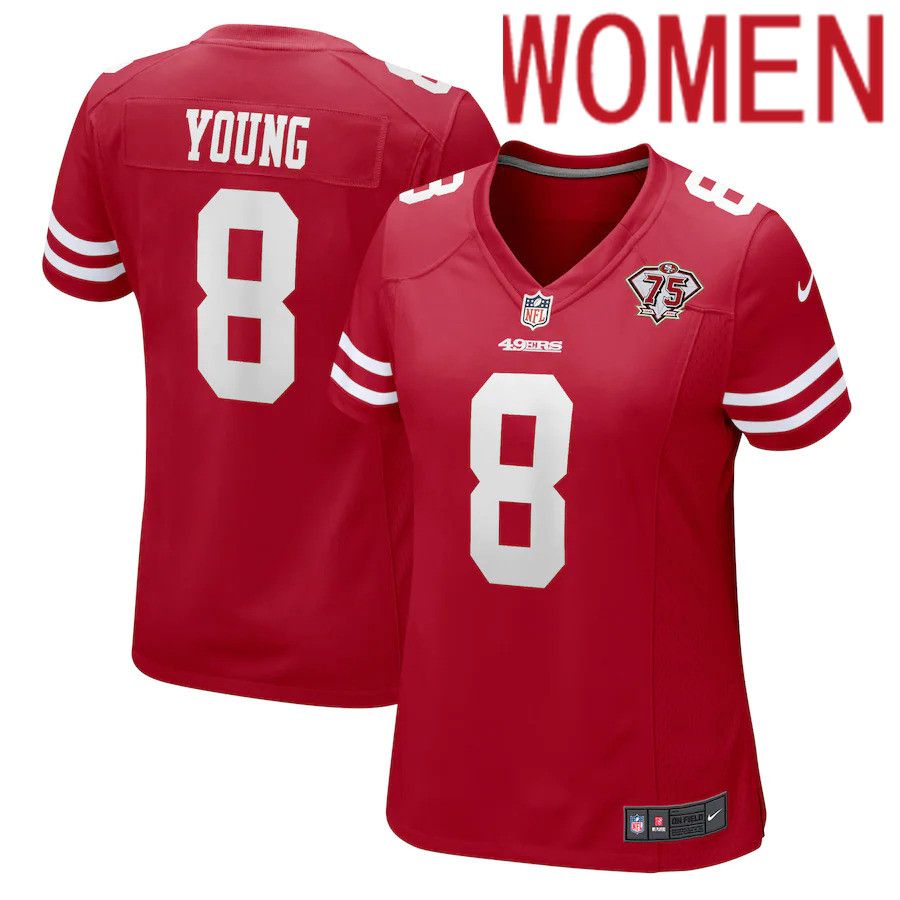 Women San Francisco 49ers 8 Steve Young Nike Scarlet 75th Anniversary Game Retired Player NFL Jersey